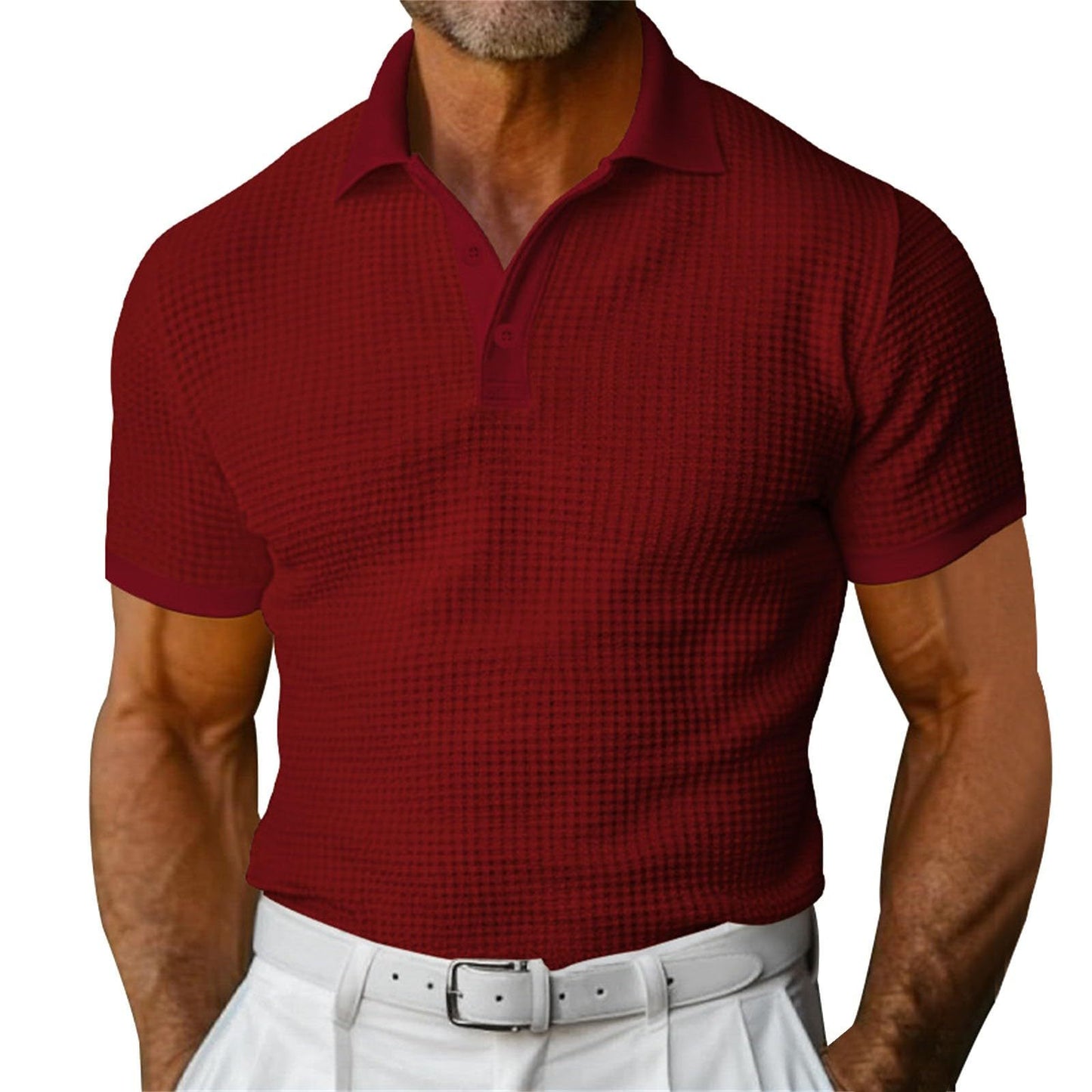 Mens waffle short sleeve polo shirt front view