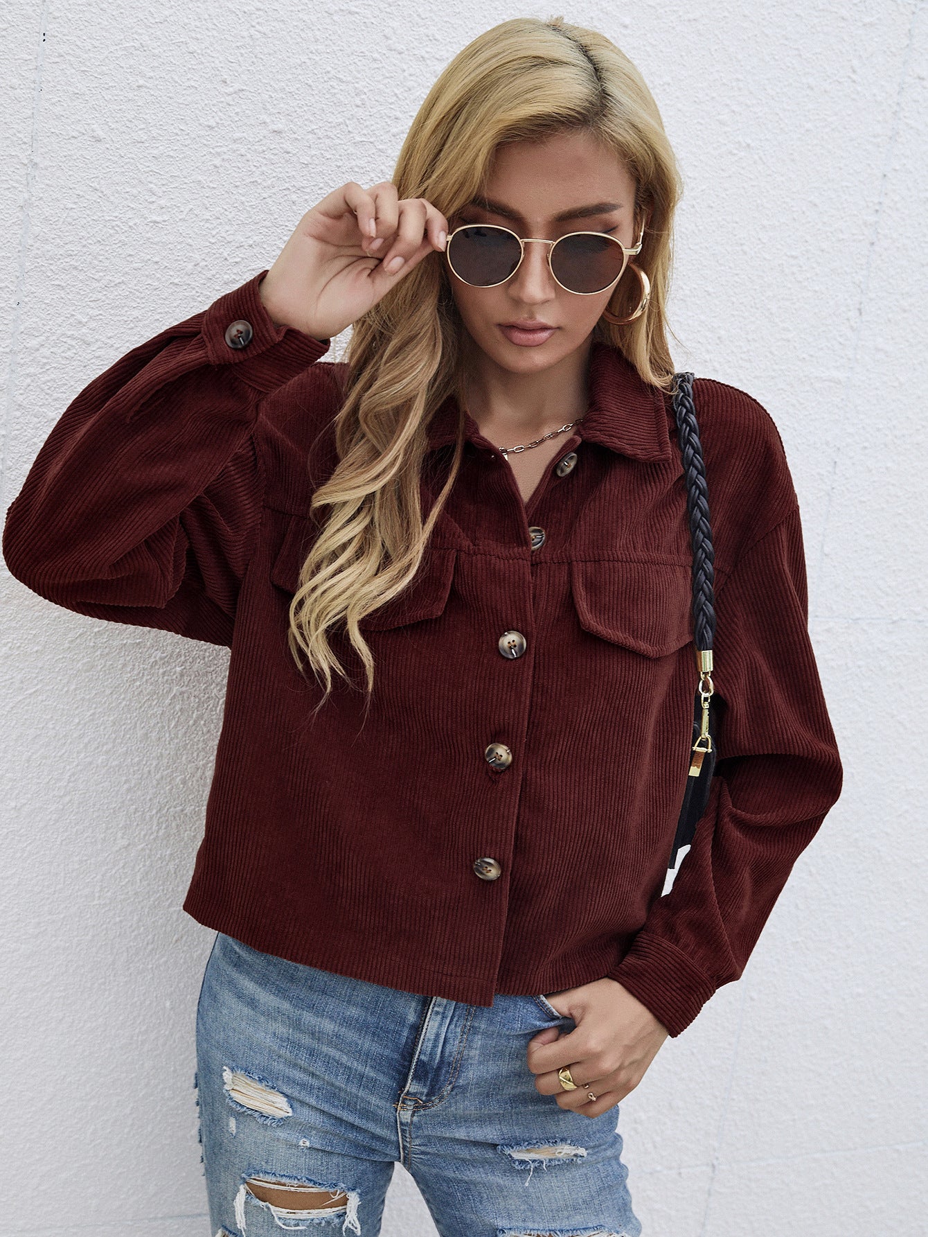 Womens Corduroy Short Coat styled with jeans for casual wear
