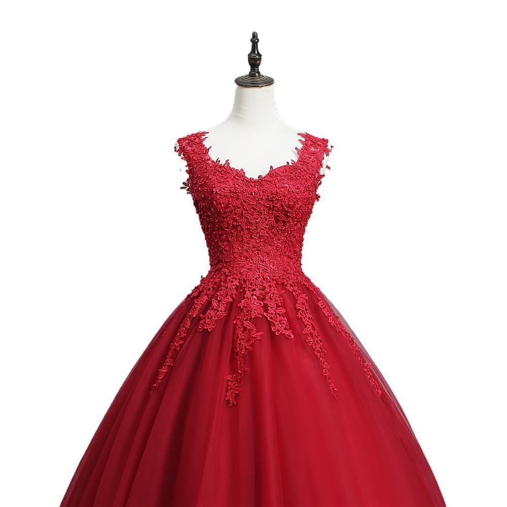 Wedding Dress New Red Dress Bridal Princess Dream Flower Bud V-Neck Spring Dress