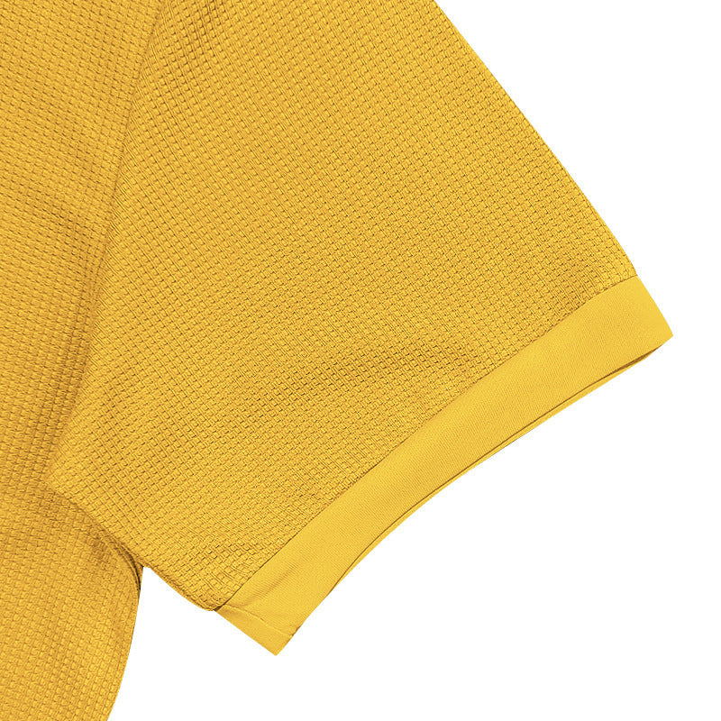Mens waffle short sleeve polo shirt close-up fabric texture