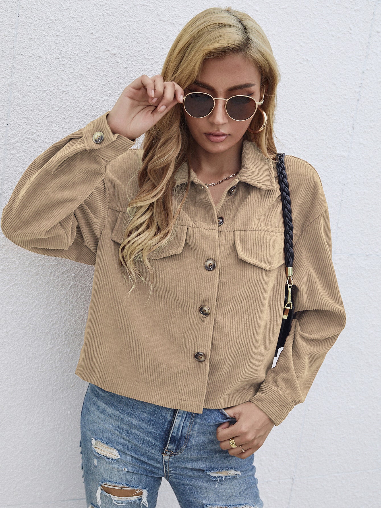 Womens Corduroy Short Coat styled with jeans for casual wear