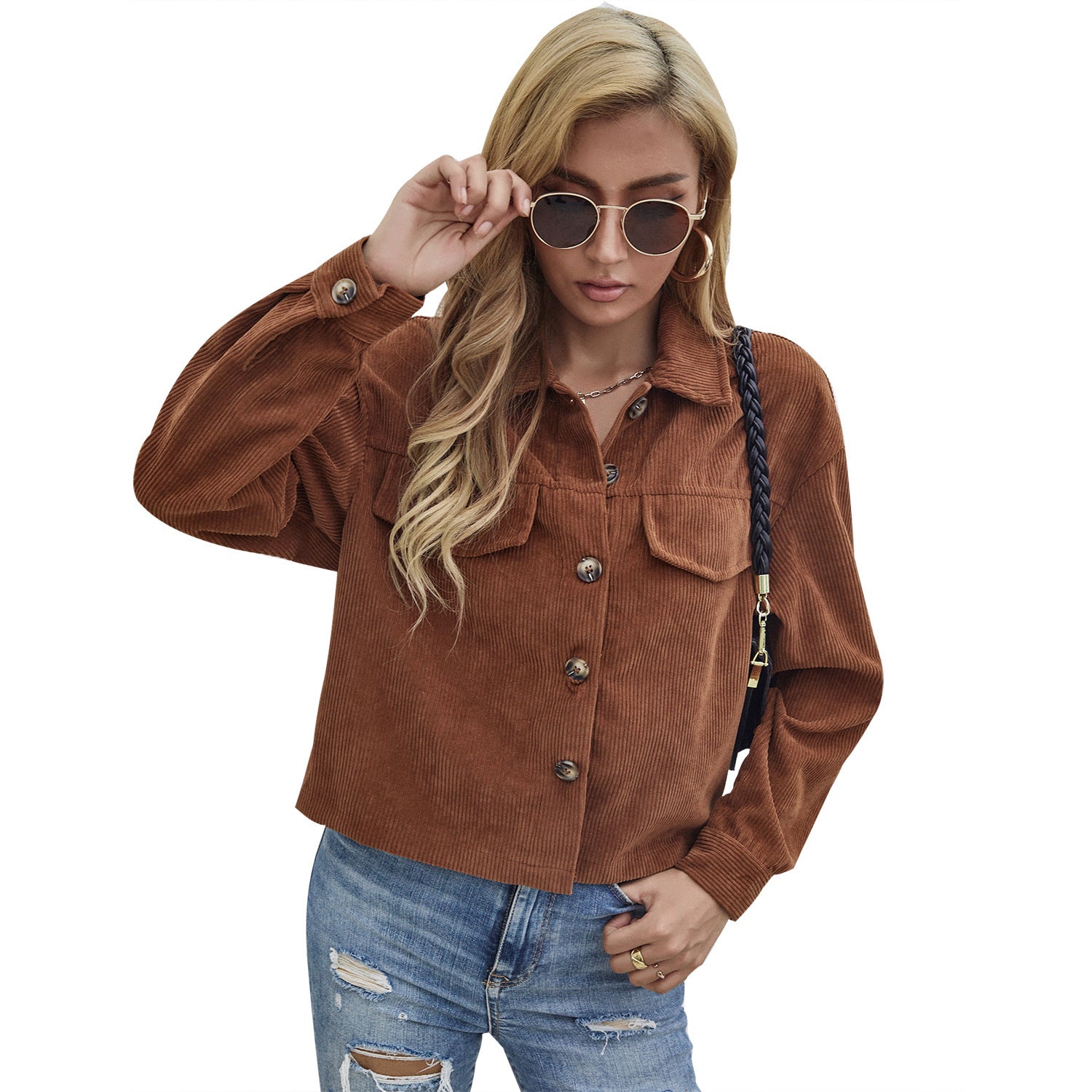 Womens Corduroy Short Coat styled with jeans for casual wear