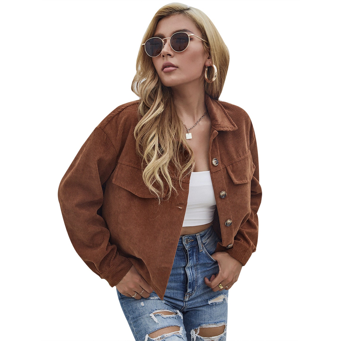 Womens Corduroy Short Coat styled with jeans for casual wear