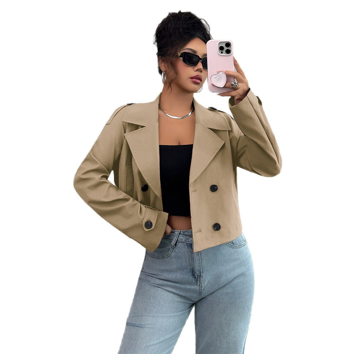 casual minimalist long sleeve jacket for women front view