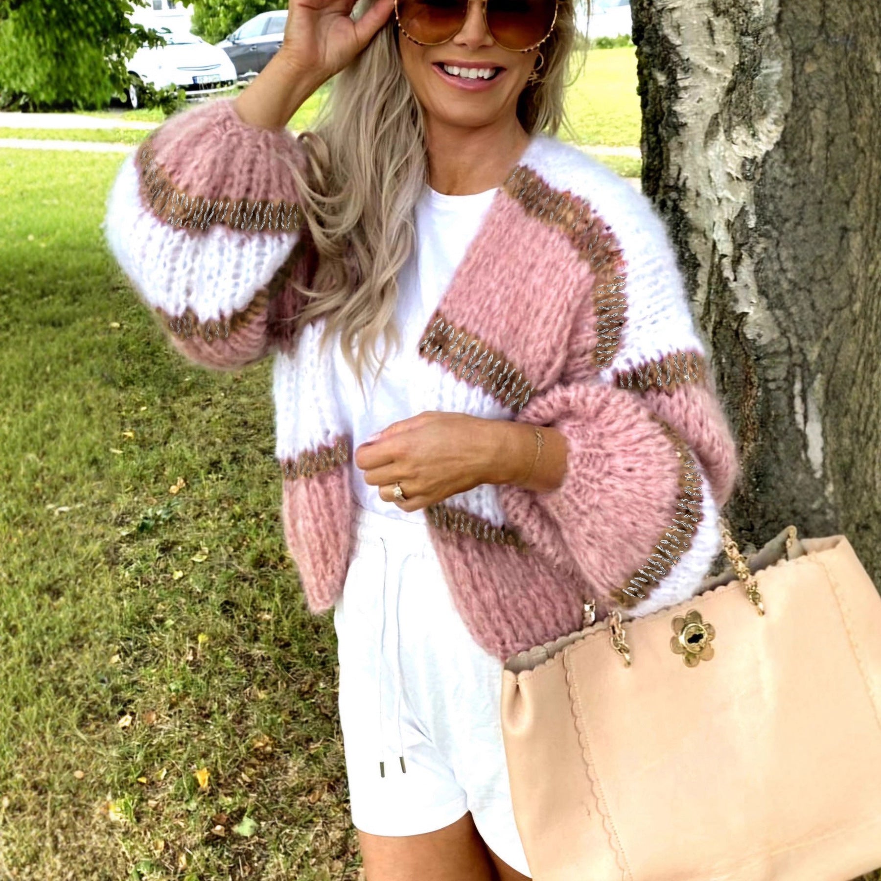 Womens Color Block Cardigan Sweater outfit
