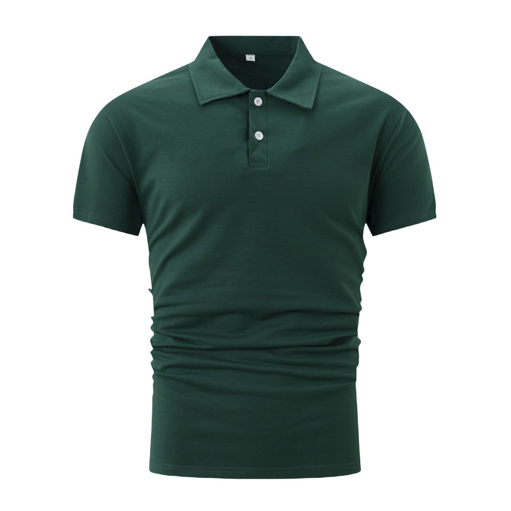 Men Summer Solid Color Polo Shirt in black worn by a man, showcasing comfort and style for warm weather.