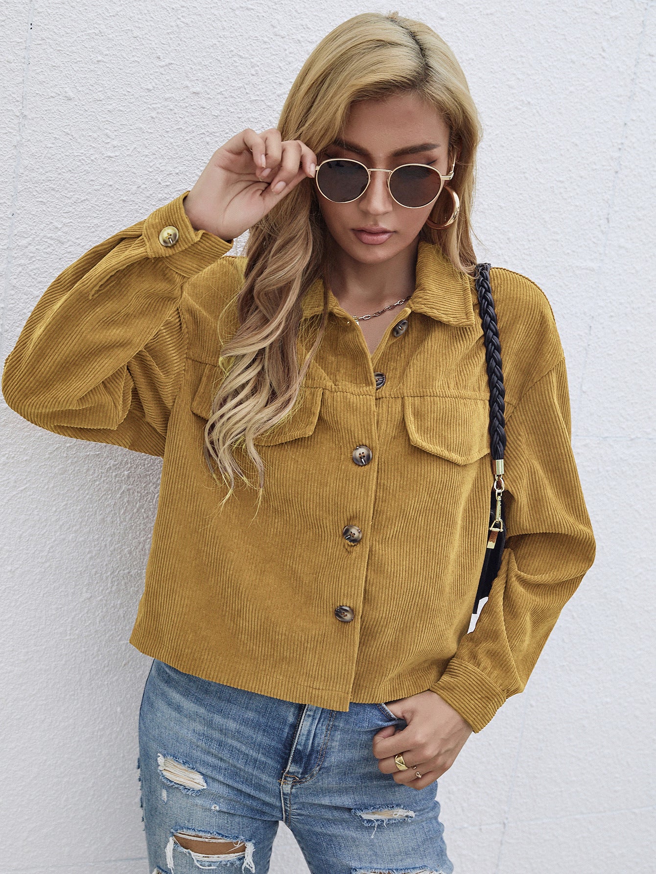 Womens Corduroy Short Coat styled with jeans for casual wear