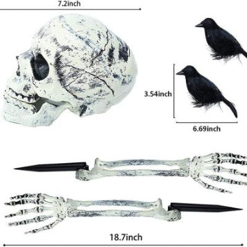Halloween skeleton decoration set featuring skulls and bones