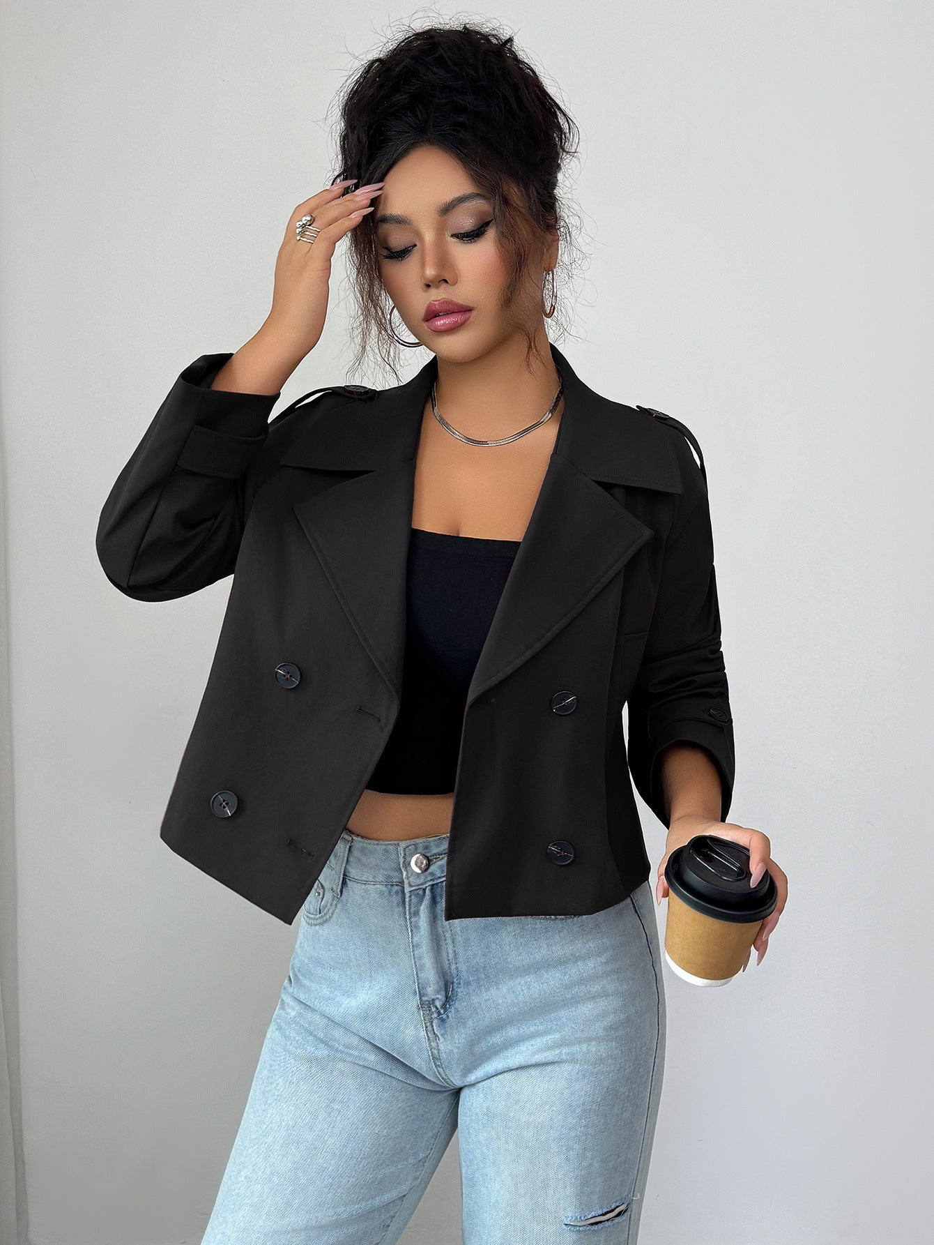 casual minimalist long sleeve jacket for women front view