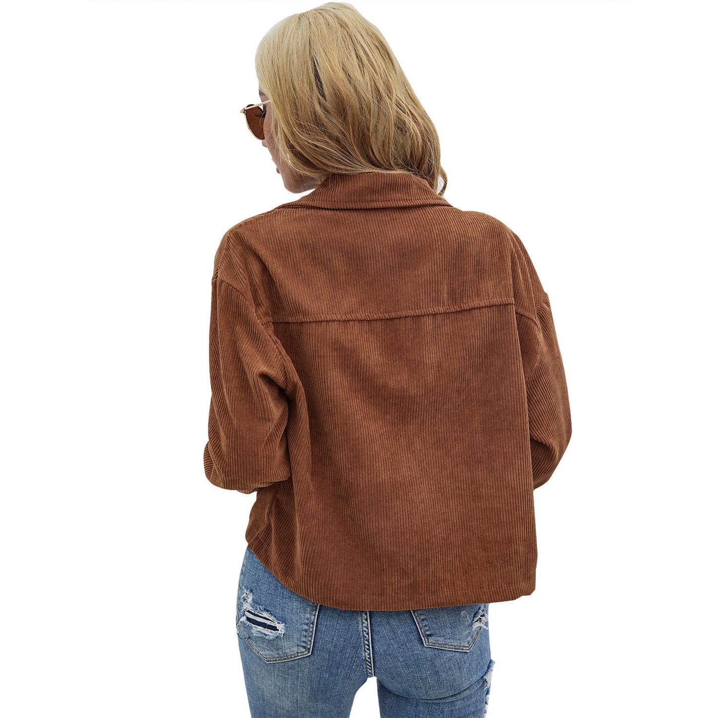 Womens Corduroy Short Coat back view highlighting short length