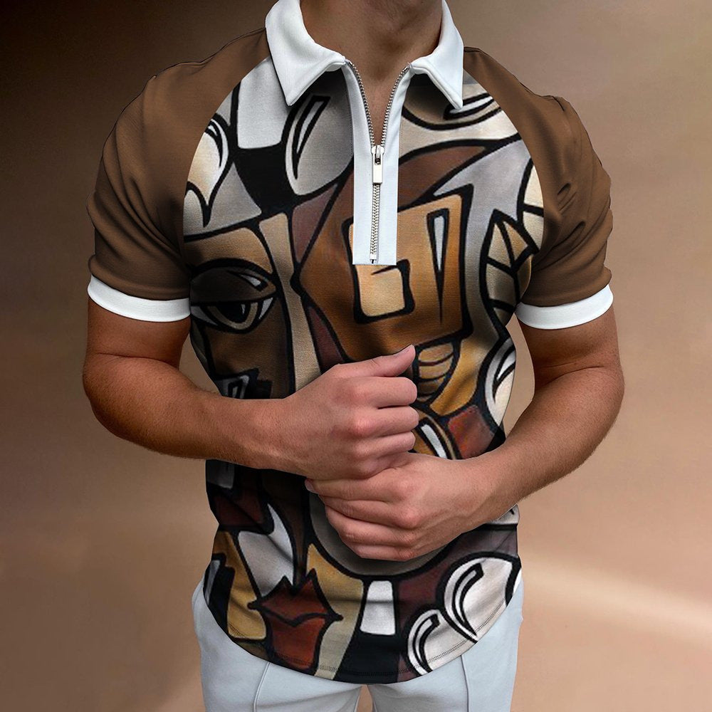 Mens Striped Lapel Polo Shirt – Casual Short Sleeve Summer Top .