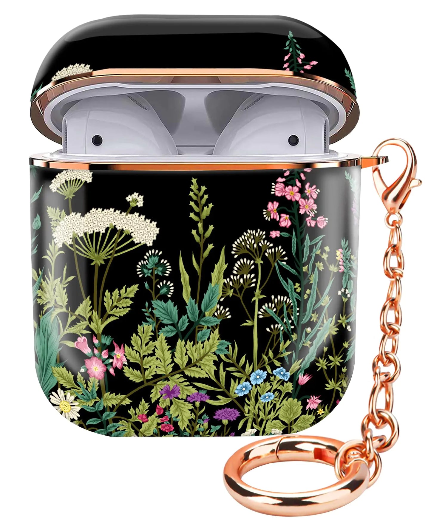 ZEKICE Airpod Case Cute Airpod 1st 2nd Generation case Cover Protective Shockproof Hard Cover Shell with Rose Gold Keychain Buds Case for Girl Women Men (Cute Flower)