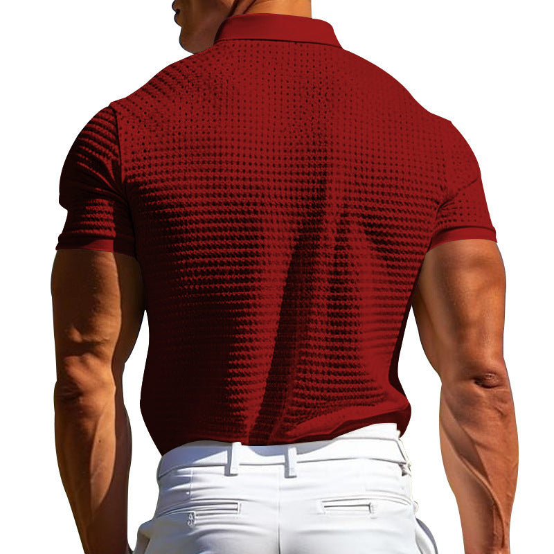 Mens waffle short sleeve polo shirt back view
