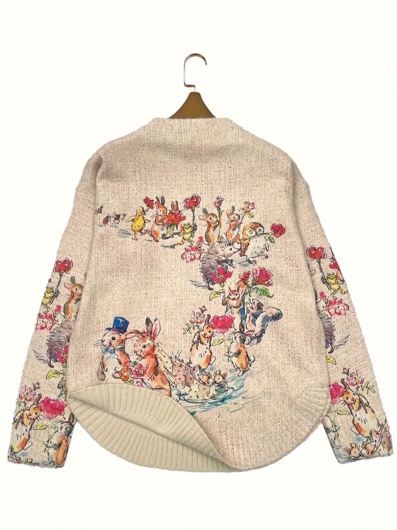 color printed transparent sweater side profile showing fit
