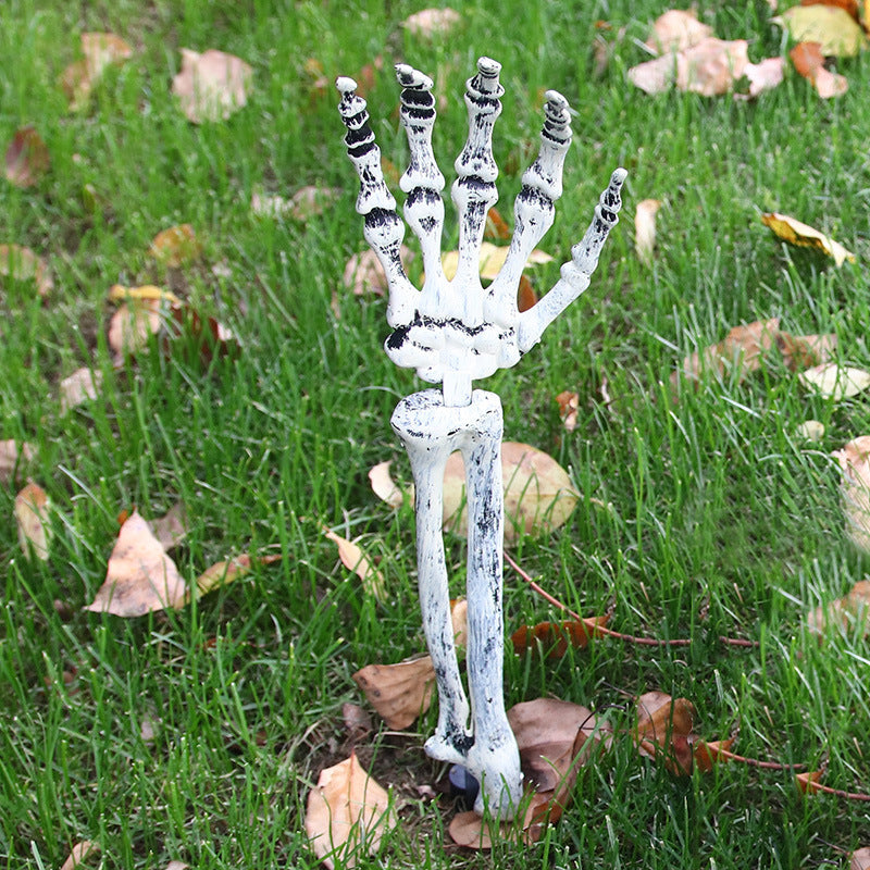 Halloween skeleton decoration set placed in spooky garden display