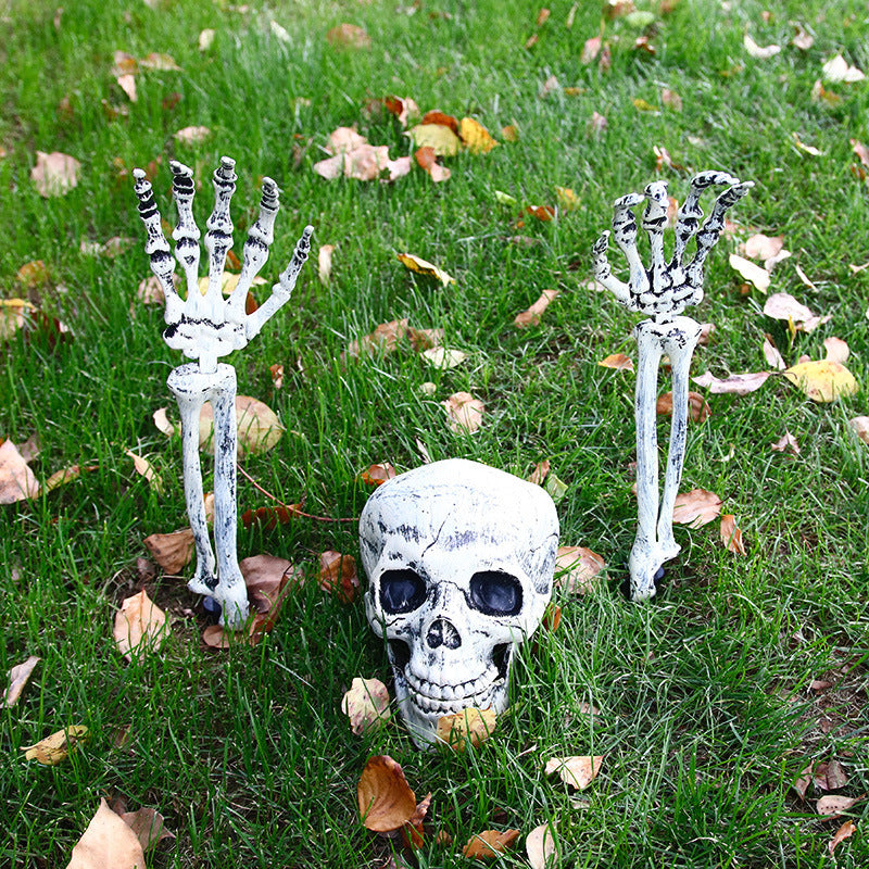 Halloween skeleton decoration set placed in spooky garden display