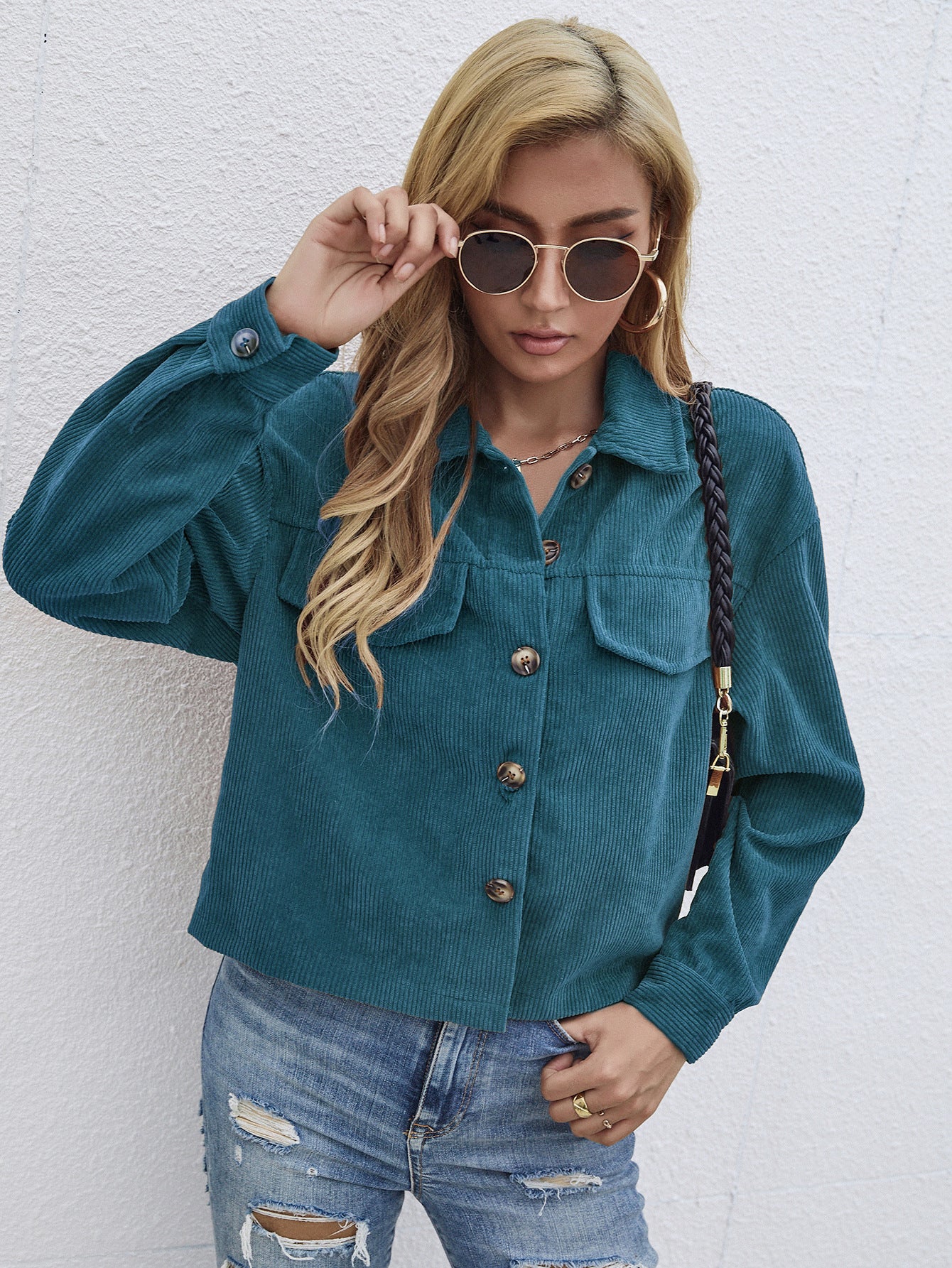Womens Corduroy Short Coat styled with jeans for casual wear