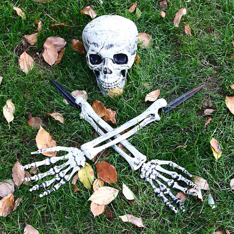 Halloween skeleton decoration set placed in spooky garden display