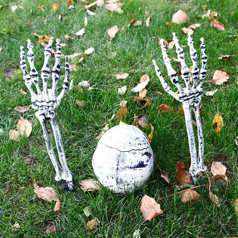 Halloween skeleton decoration set placed in spooky garden display