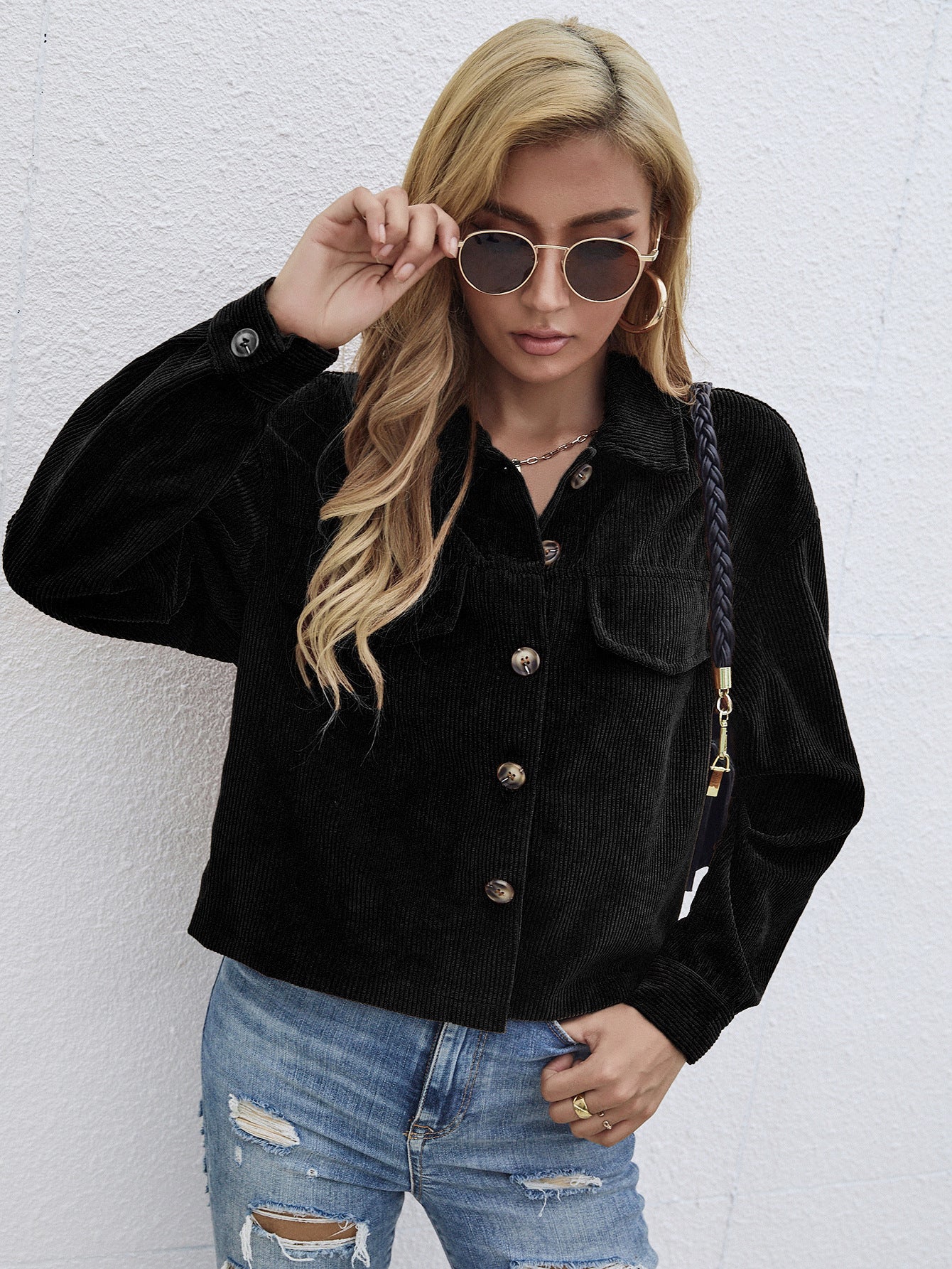 Womens Corduroy Short Coat styled with jeans for casual wear