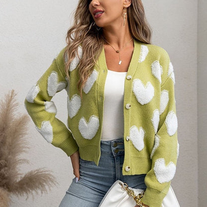 New Women's Knitted Cardigan Single-breasted Flocking Love Sweater