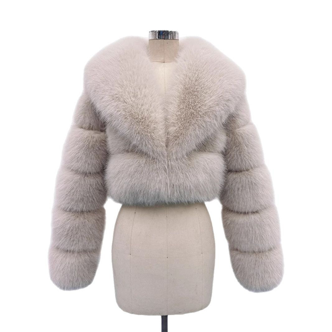 Stitching Artificial Fur Big Fur Collar Short Coat