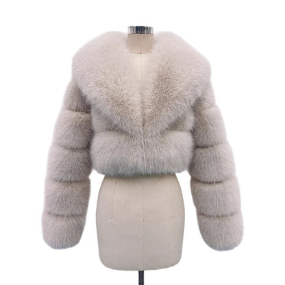 Stitching Artificial Fur Big Fur Collar Short Coat