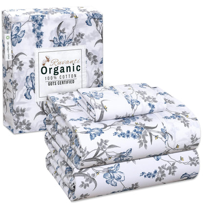 RUVANTI 100% Organic Cotton Sheets - Twin Sheets Set - Certified for GOTS - Breathable & Comfortable - Soft & Cooling Percale Bed Sheets - Deep Pocket 15" - 3 Pcs - Deluxe