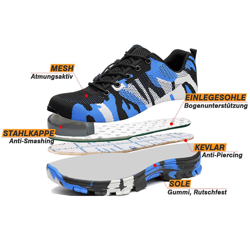 Anti-piercing safety boots for men with steel toe protection front view