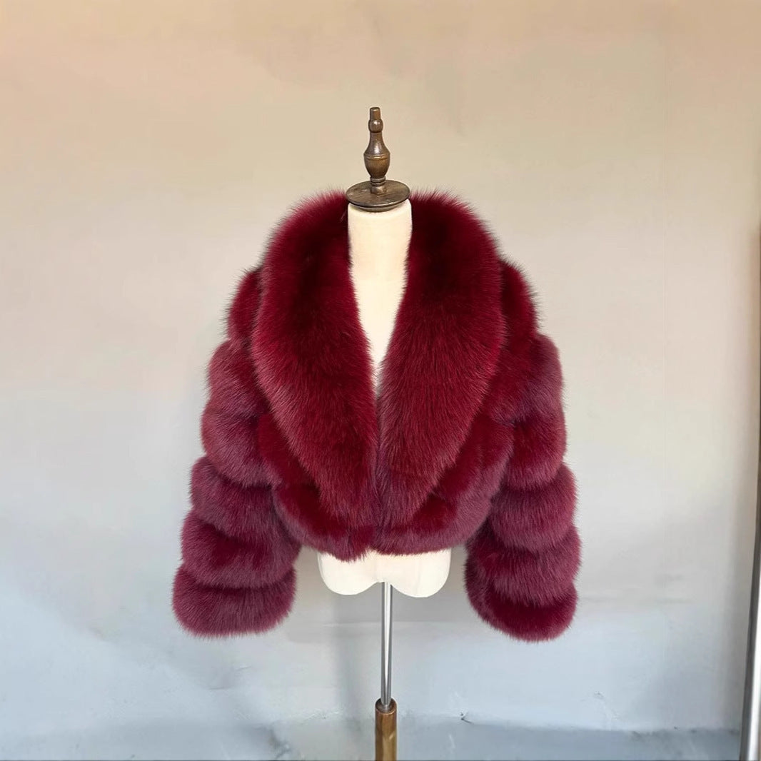 Stitching Artificial Fur Big Fur Collar Short Coat