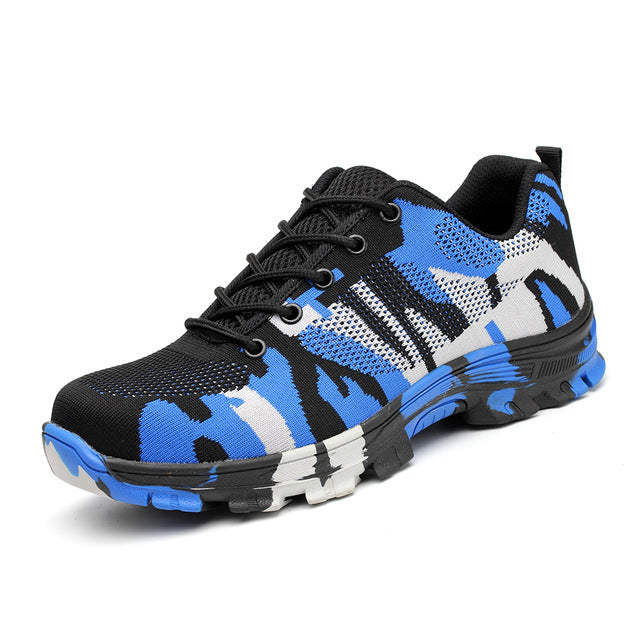 Anti-piercing safety boots for men showing reinforced stitching and grip