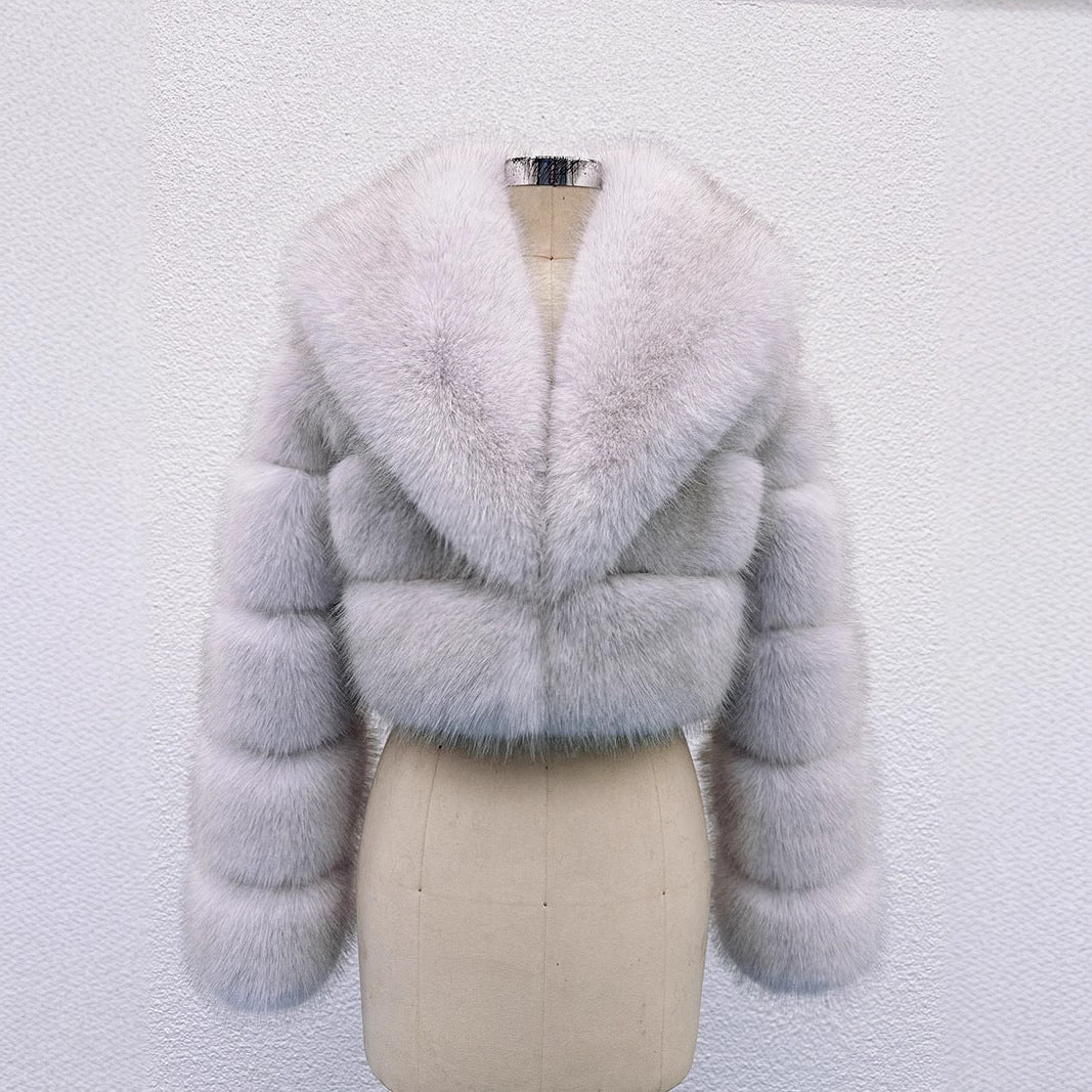 Stitching Artificial Fur Big Fur Collar Short Coat