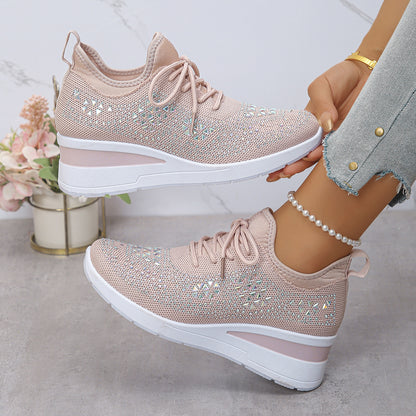 Womens rhinestone sneakers displayed on white background