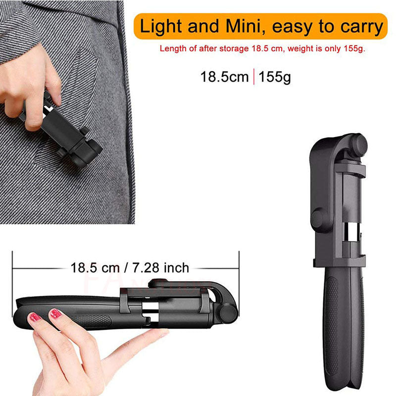 Bluetooth selfie stick for mobile front view with phone attached