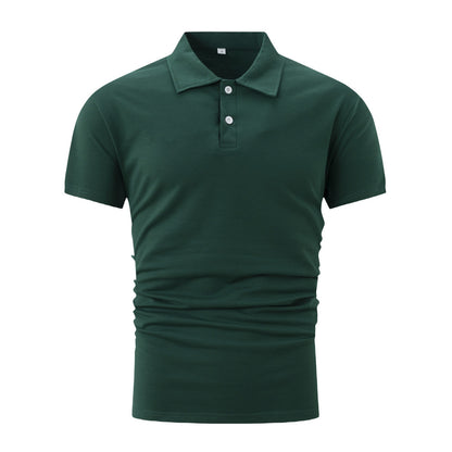Men Summer Solid Color Polo Shirt in black worn by a man, showcasing comfort and style for warm weather.