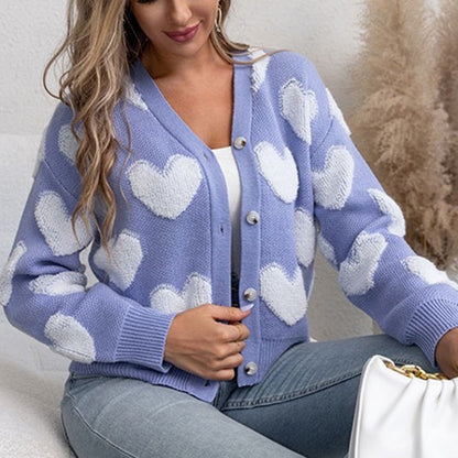 New Women's Knitted Cardigan Single-breasted Flocking Love Sweater