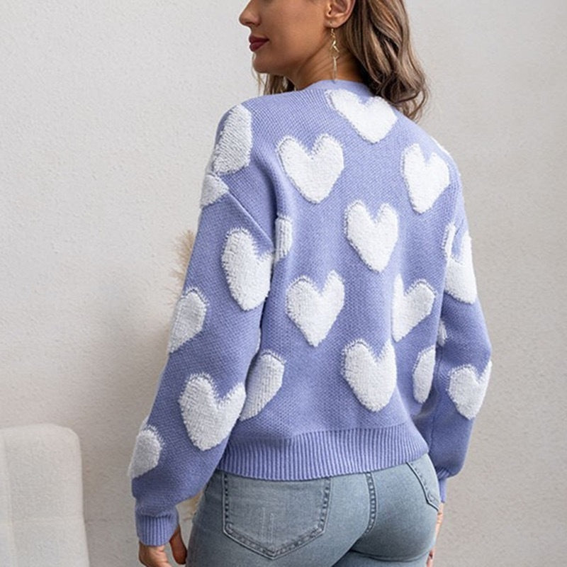 New Women's Knitted Cardigan Single-breasted Flocking Love Sweater