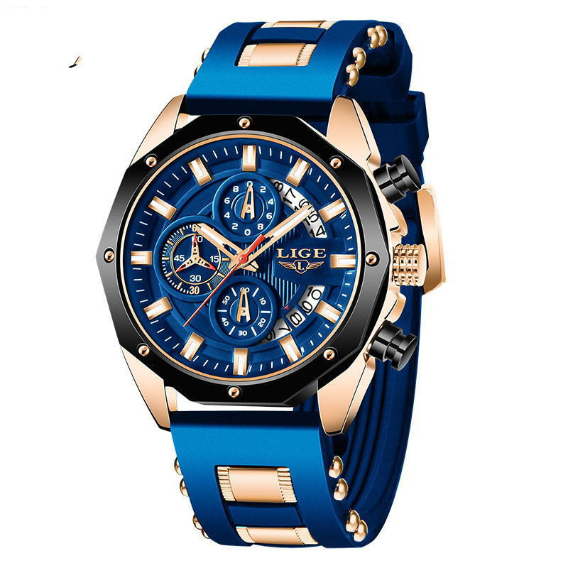 Top Luxurious Quartz Men Silicone watch front view with silicone strap