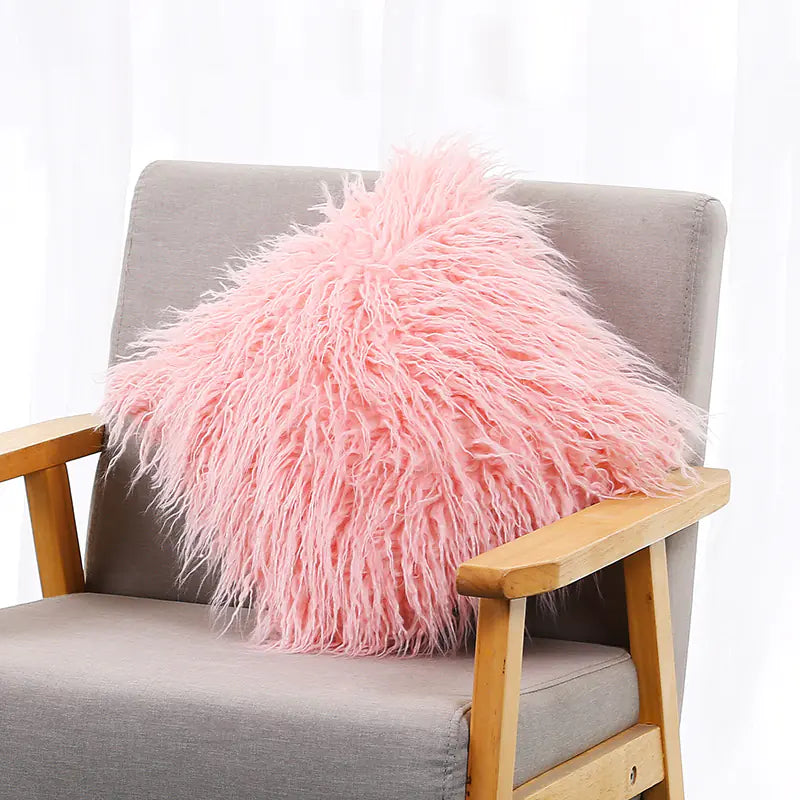 Plush Ins-Style Cushion Cover in Solid Color (Wholesale)