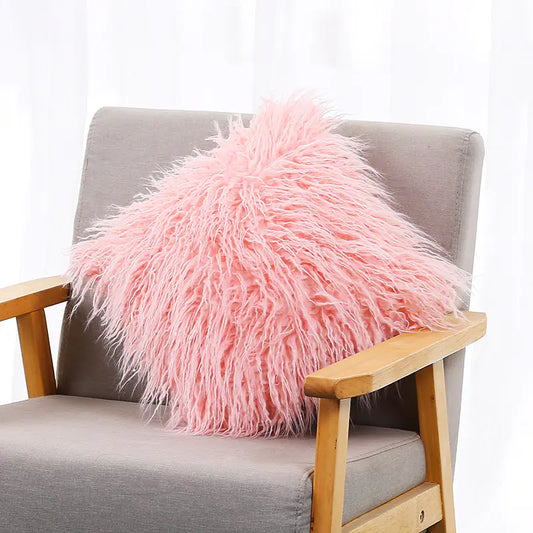 Plush Ins-Style Cushion Cover in Solid Color (Wholesale)