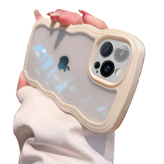 Compatible for iPhone 15 Pro Max Case Clear Cute Curly Wave Frame Shape for iPhone 15 Pro Max Phone Cases Shockproof Soft Protective Phone Cover for Women Girls Phone Cover Clear Design White