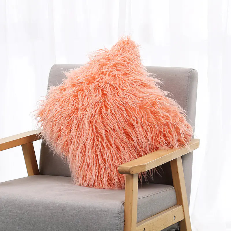 Plush Ins-Style Cushion Cover in Solid Color (Wholesale)