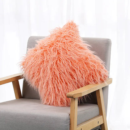 Plush Ins-Style Cushion Cover in Solid Color (Wholesale)