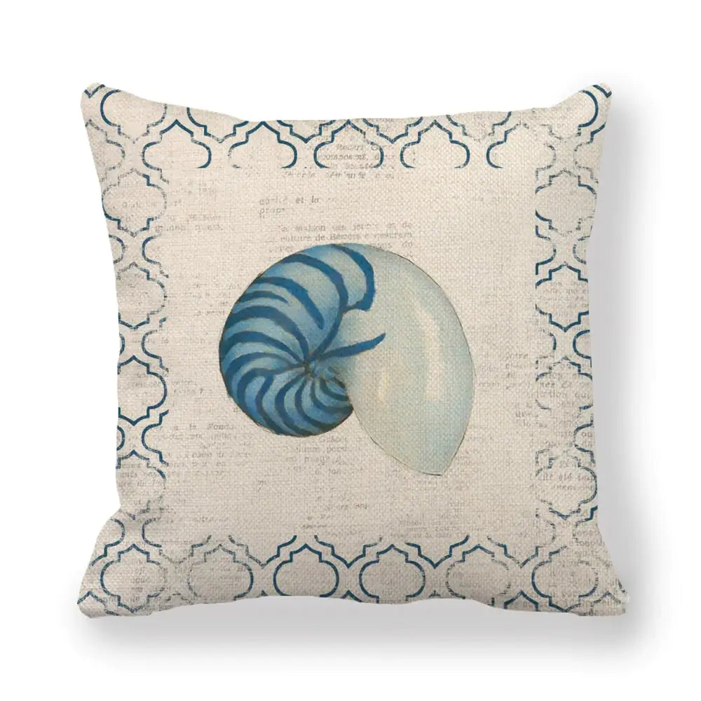 Blue Wind Sea Life Linen Pillowcase