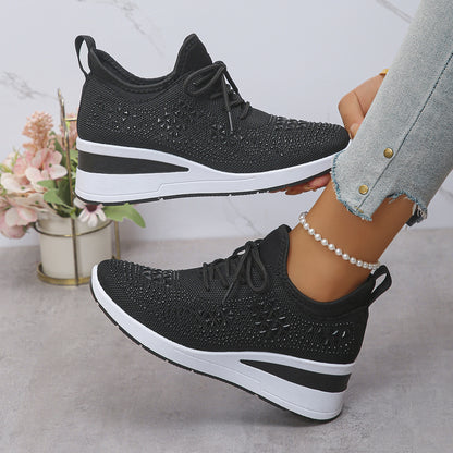 Womens rhinestone sneakers front view showcasing sparkle details