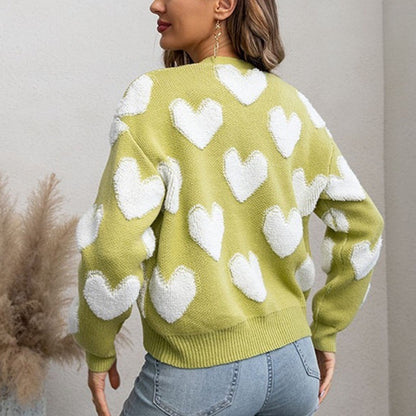 New Women's Knitted Cardigan Single-breasted Flocking Love Sweater