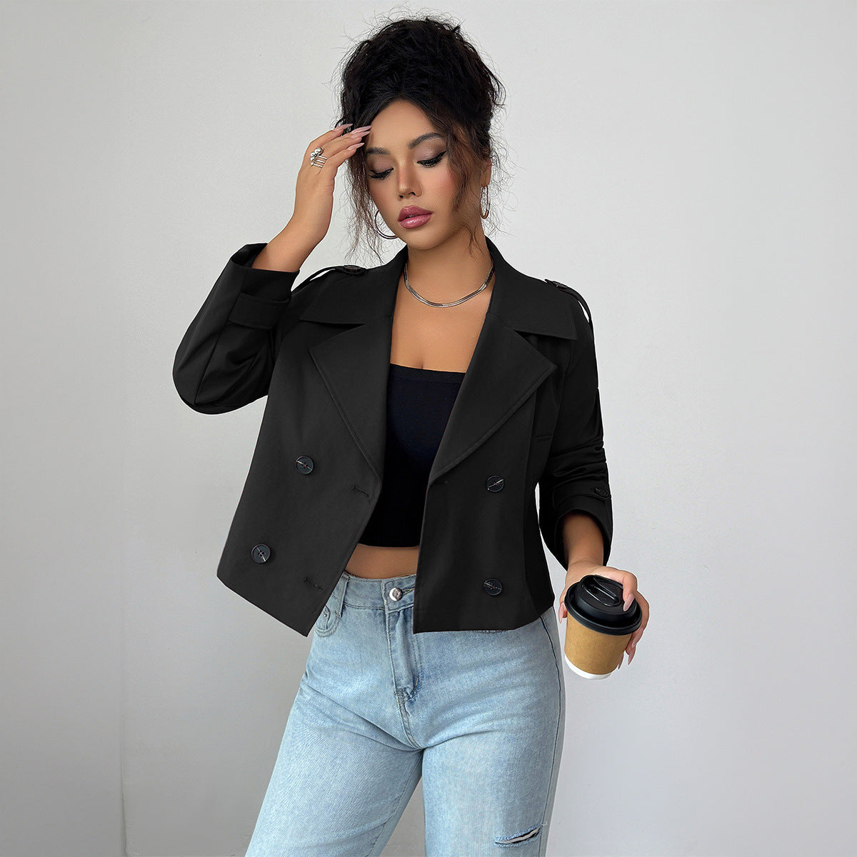casual minimalist long sleeve jacket for women front view