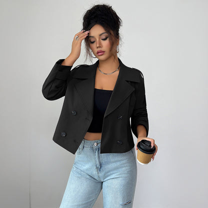 casual minimalist long sleeve jacket for women front view
