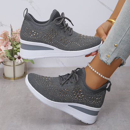 Womens rhinestone sneakers front view showcasing sparkle details