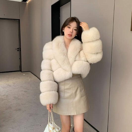 Stitching Artificial Fur Big Fur Collar Short Coat